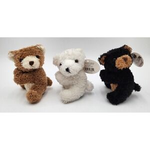 2003 Fancy Zoo Bear Hug Clips Teddy Plush Set 3 Brown White Black Stuffed